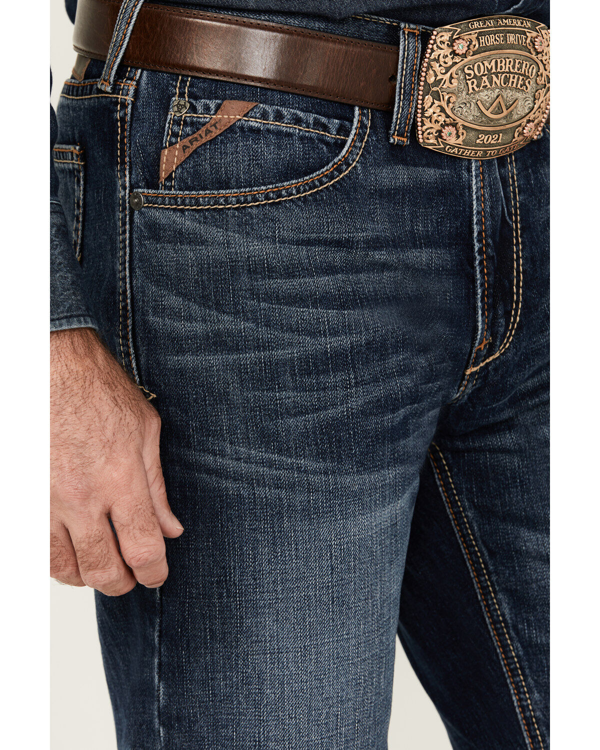 Image #2 - Ariat Men's M2 Bradford Cleveland Dark Wash Relaxed Bootcut Rigid Jeans, Dark Wash, hi-res