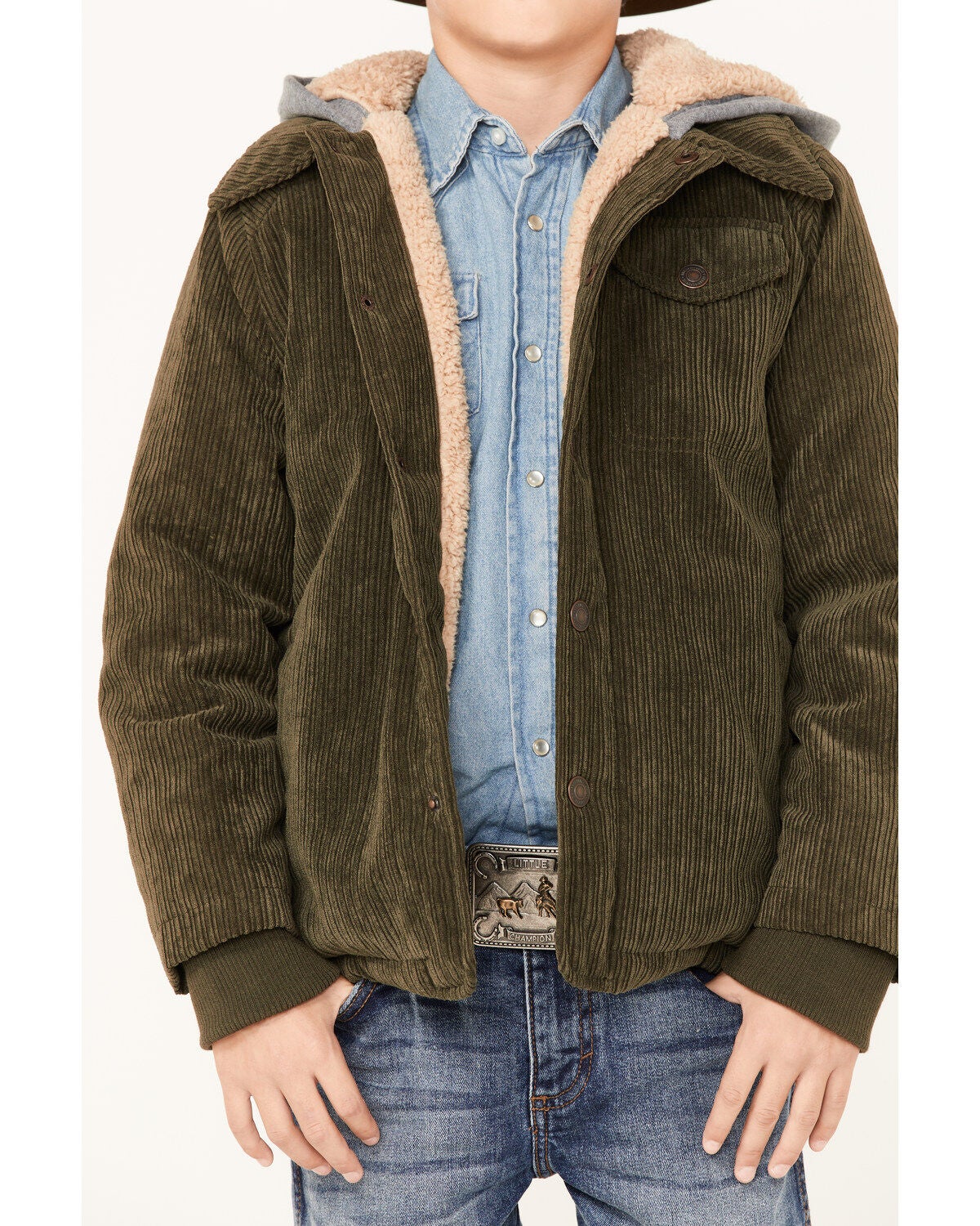 Urban Republic Boys' Olive Corduroy Sherpa Lined Hooded Jacket