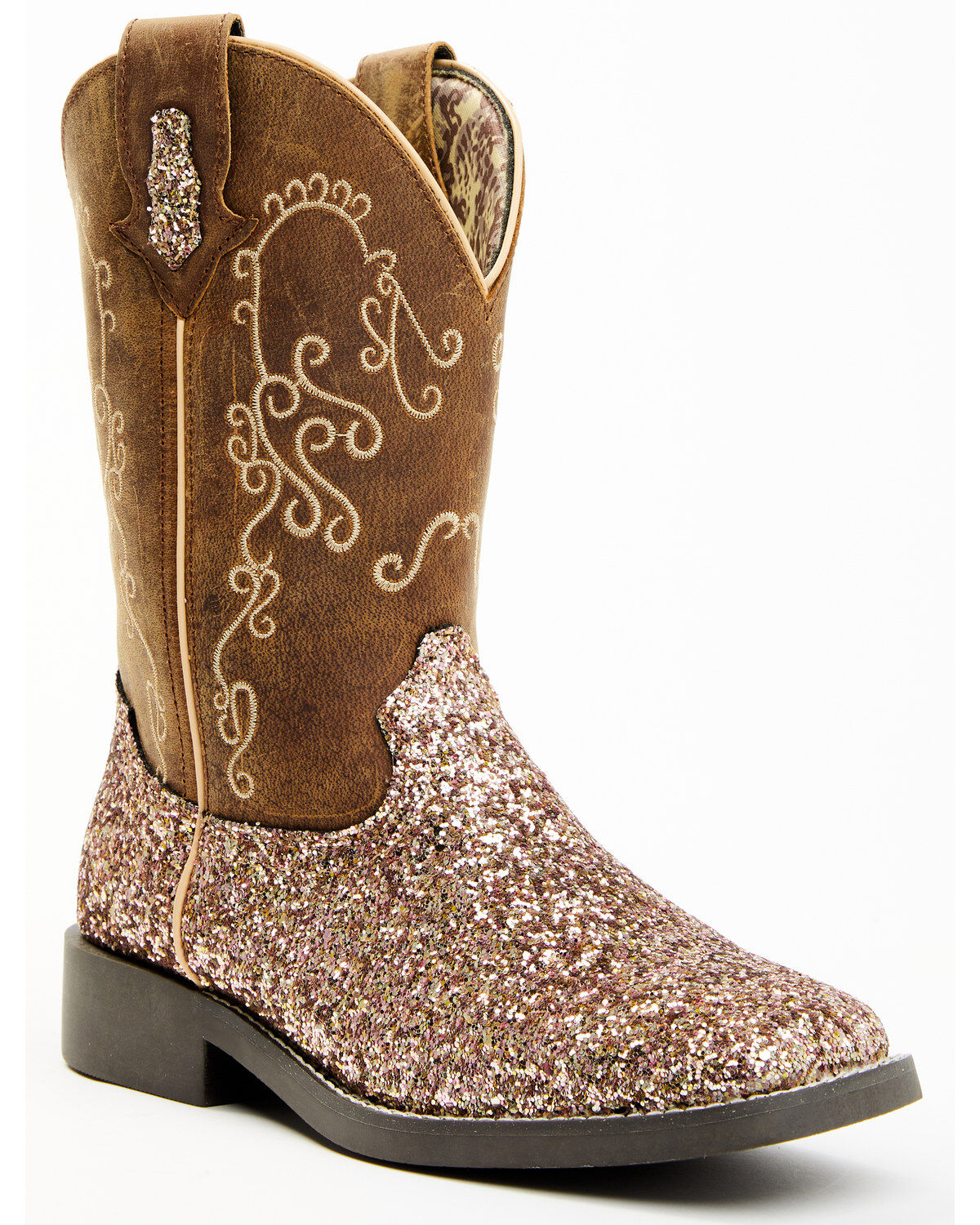Girls Floral Cowboy Boots Pink Genuine Leather Kids Western Wear Snip Toe 