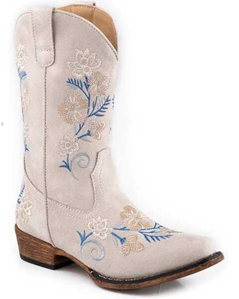 Roper Little Girls' Riley Floral Western Boots - Snip Toe, White, hi-res