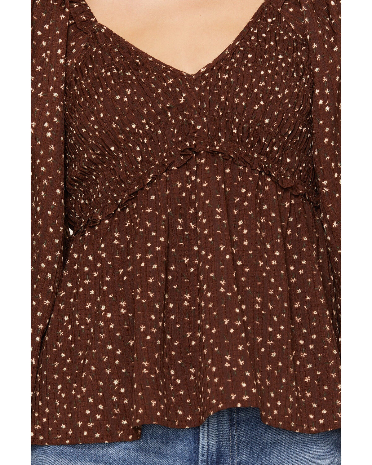 Image #3 - Yura Women's Floral Print Long Sleeve Shirt, Brown, hi-res