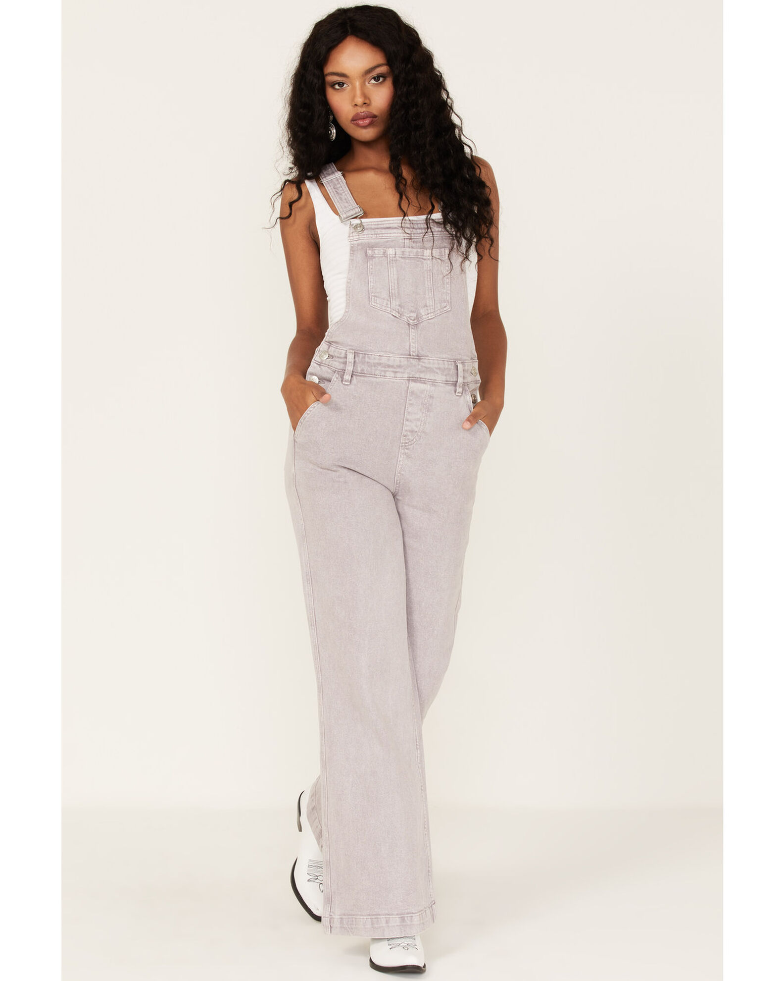 Grey denim overalls top