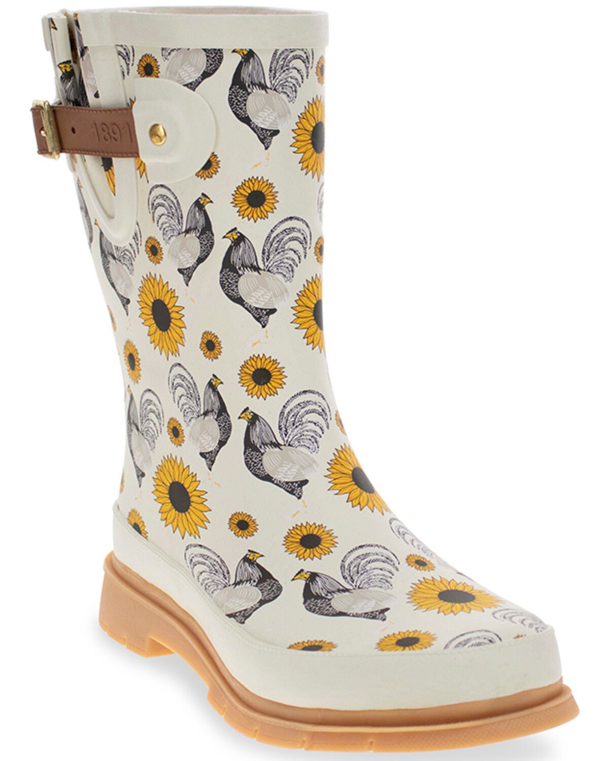 Western Chief Women's Rooster Rise Mid Rain Boots - Round Toe, Cream, hi-res