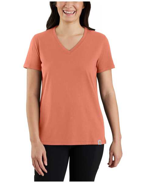Image #1 - Carhartt Women's Relaxed Fit Lightweight Short Sleeve V-Neck T-Shirt, Tan, hi-res
