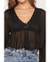 Image #3 - Wild Moss Women's Sheer Printed Long Sleeve Baby Doll Top, Black, hi-res