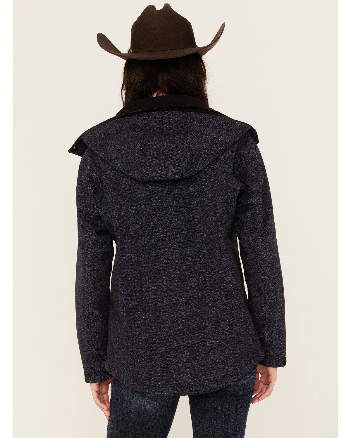 Image #4 - STS Ranchwear by Carroll Women's Dark Wash Denim Print Softshell Weston Hooded Jacket, Dark Wash, hi-res
