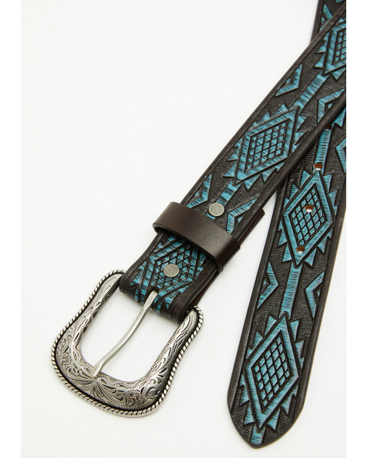 Image #2 - Cody James Men's Hand Painted Southwestern Print Embossed Leather Belt, Dark Blue, hi-res
