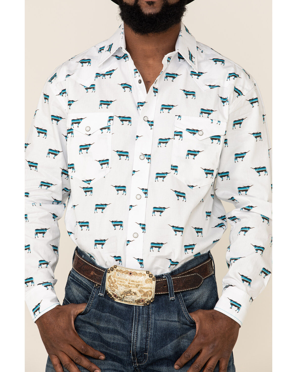 Image #3 - Rough Stock By Panhandle Men's El Toro Bull Geo Print Long Sleeve Western Shirt, , hi-res