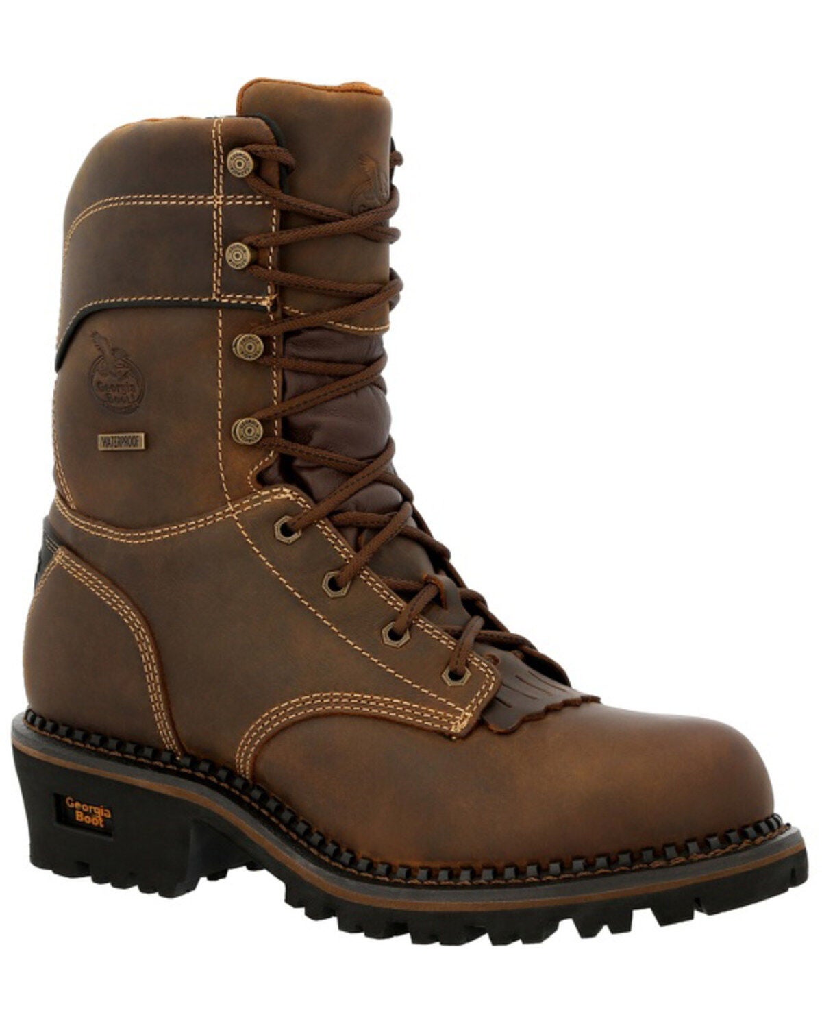 Georgia Boot Men's 9" AMP LT Logger Insulated Waterproof Work Boots - Composite Toe, Brown, hi-res
