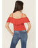 Image #4 - Shyanne Women's Cold Shoulder Ruffle Tank Top, Red, hi-res
