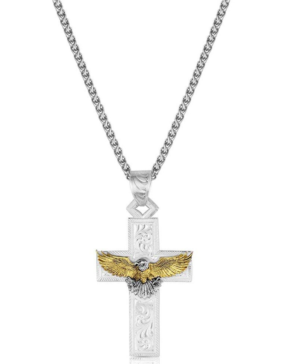Montana Silversmiths Men's  Under Open Skies American Made Cross Necklace, Silver, hi-res