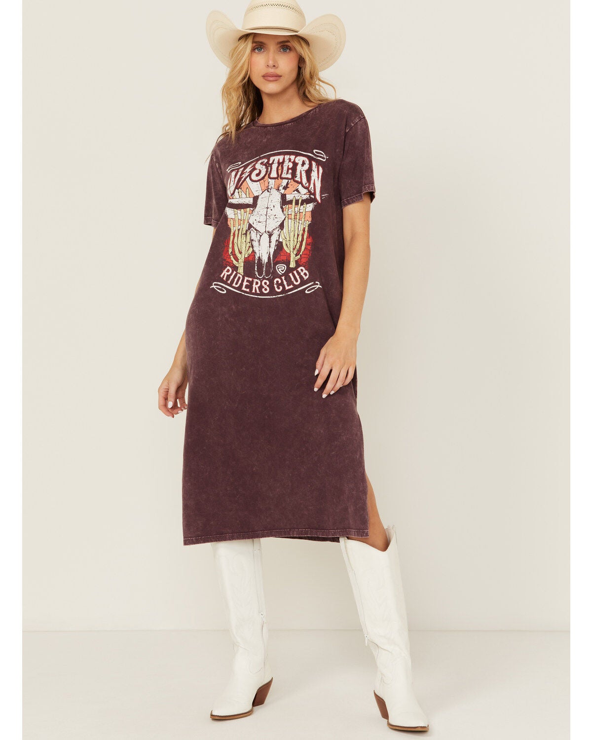 Rock & Roll Denim Women's Graphic Short Sleeve Maxi Dress, Purple, hi-res