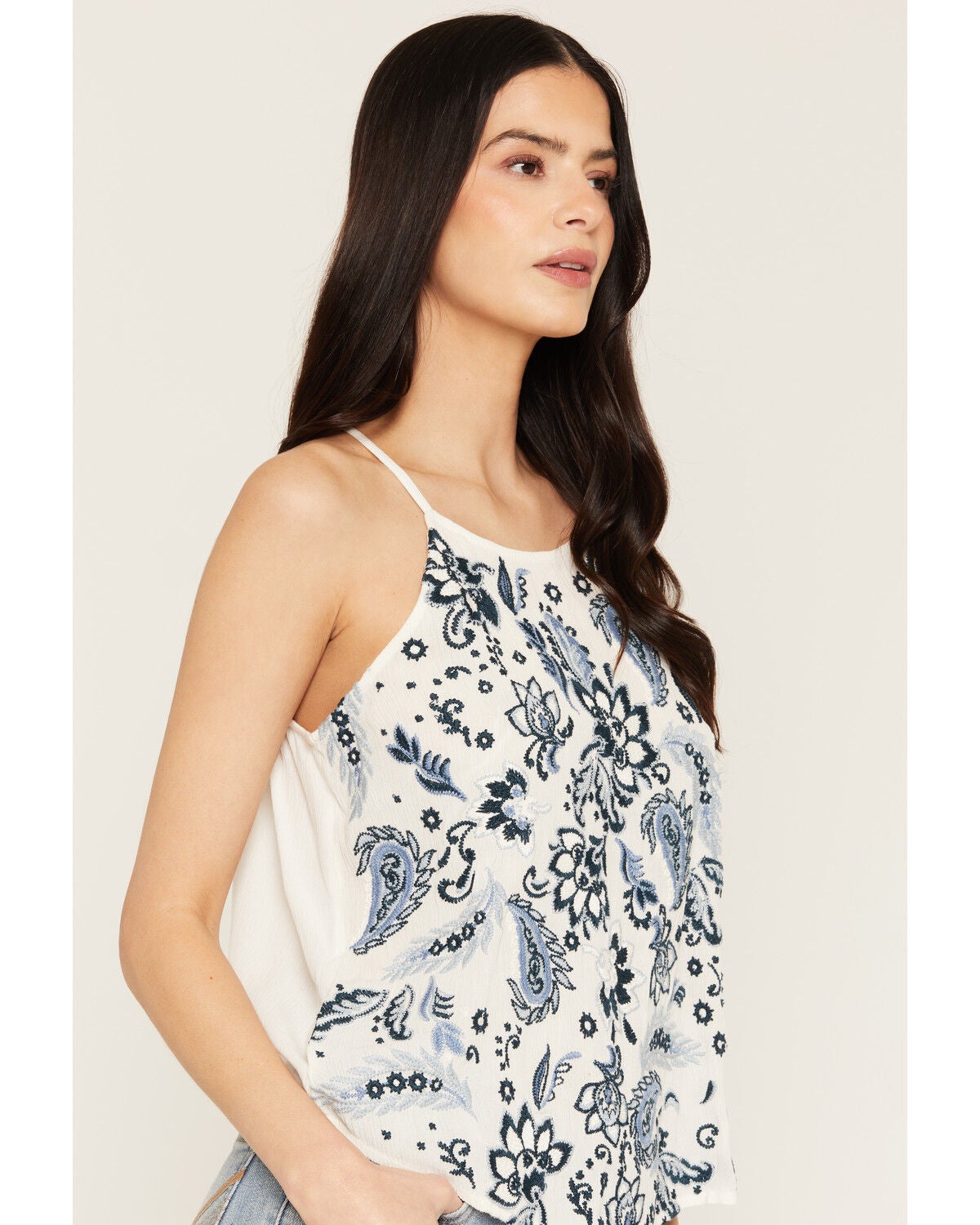 Image #2 - Idyllwind Women's Floral Haze Embroidered Crinkle Tank Top, White, hi-res
