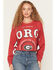 Image #1 - Gameday Women's UGA Split Long Sleeve Cropped Graphic Tee, Red, hi-res