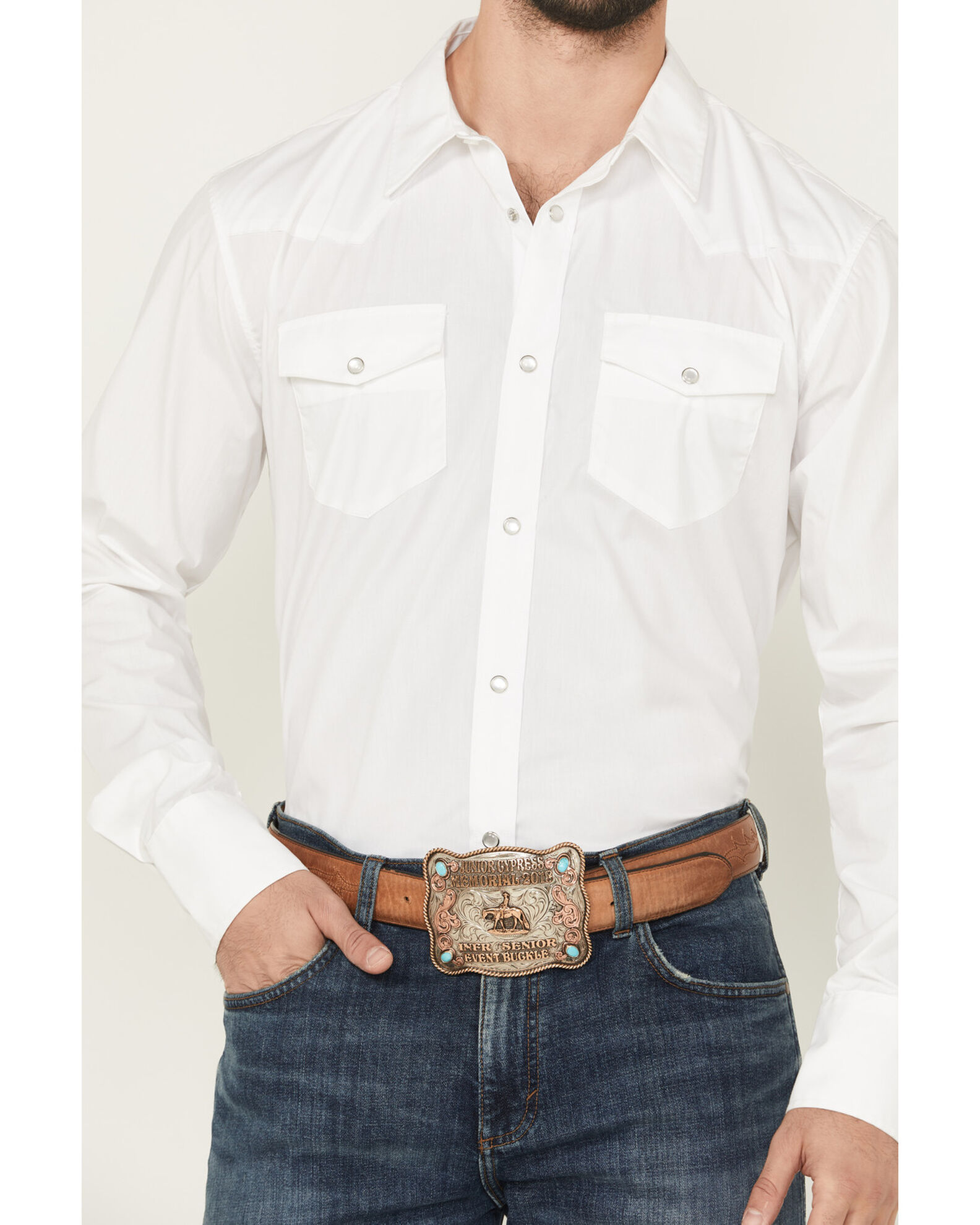 Image #3 - Gibson Men's Solid Long Sleeve Snap Western Shirt - Tall, White, hi-res