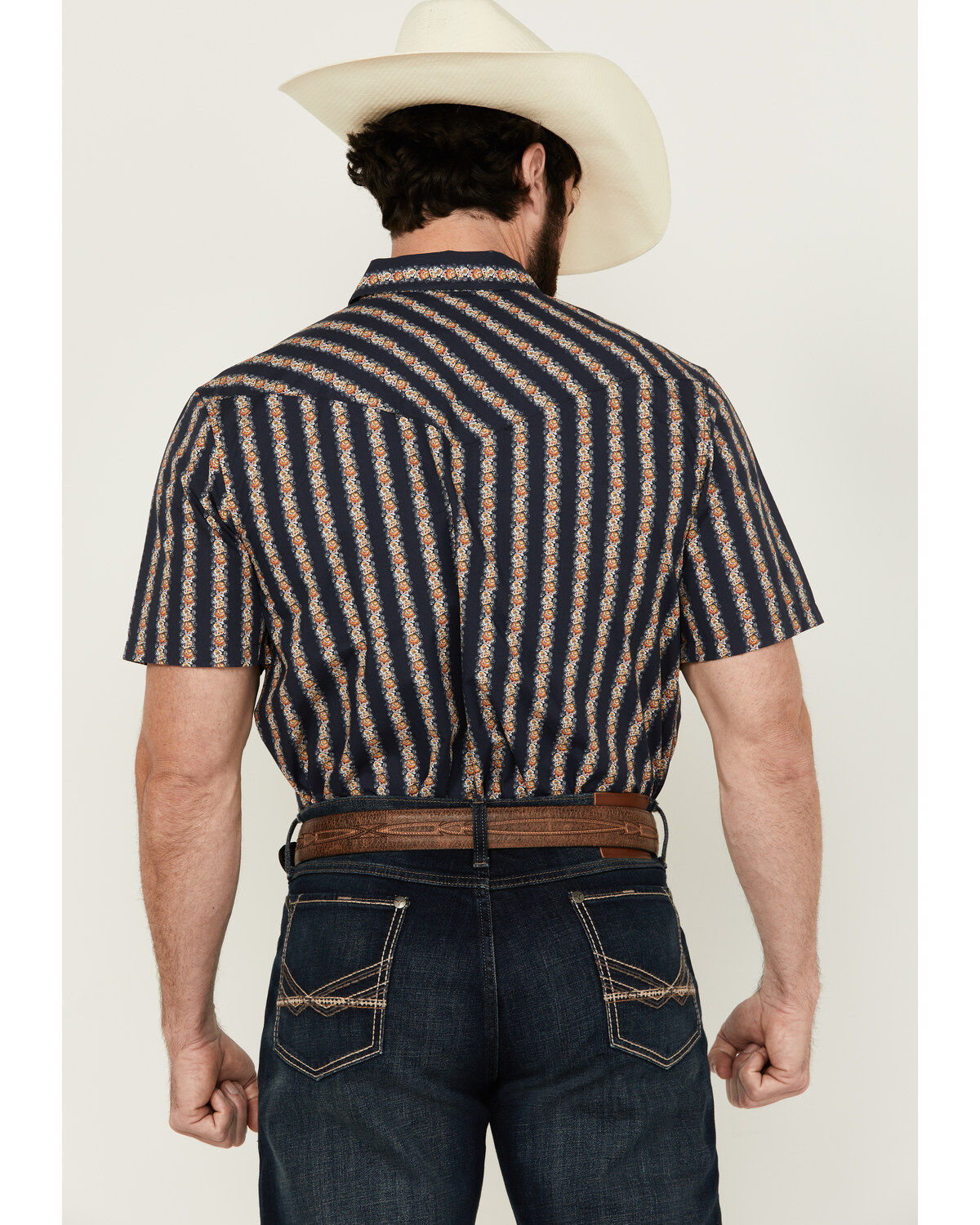 Image #4 - Gibson Men's Belmont Striped Short Sleeve Snap Western Shirt, Navy, hi-res