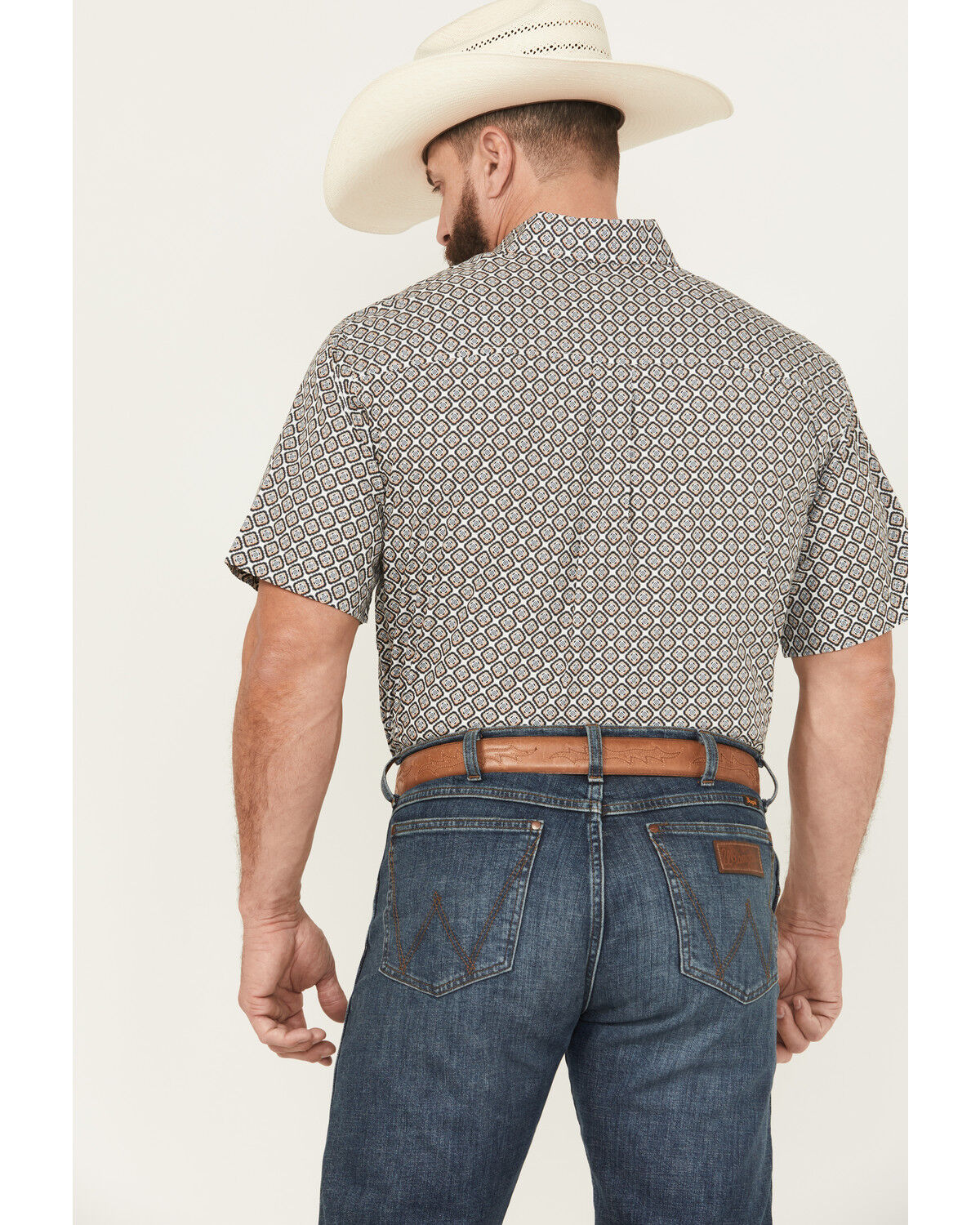 Image #4 - Cinch Men's Medallion Print Short Sleeve Button-Down Western Shirt, Cream, hi-res