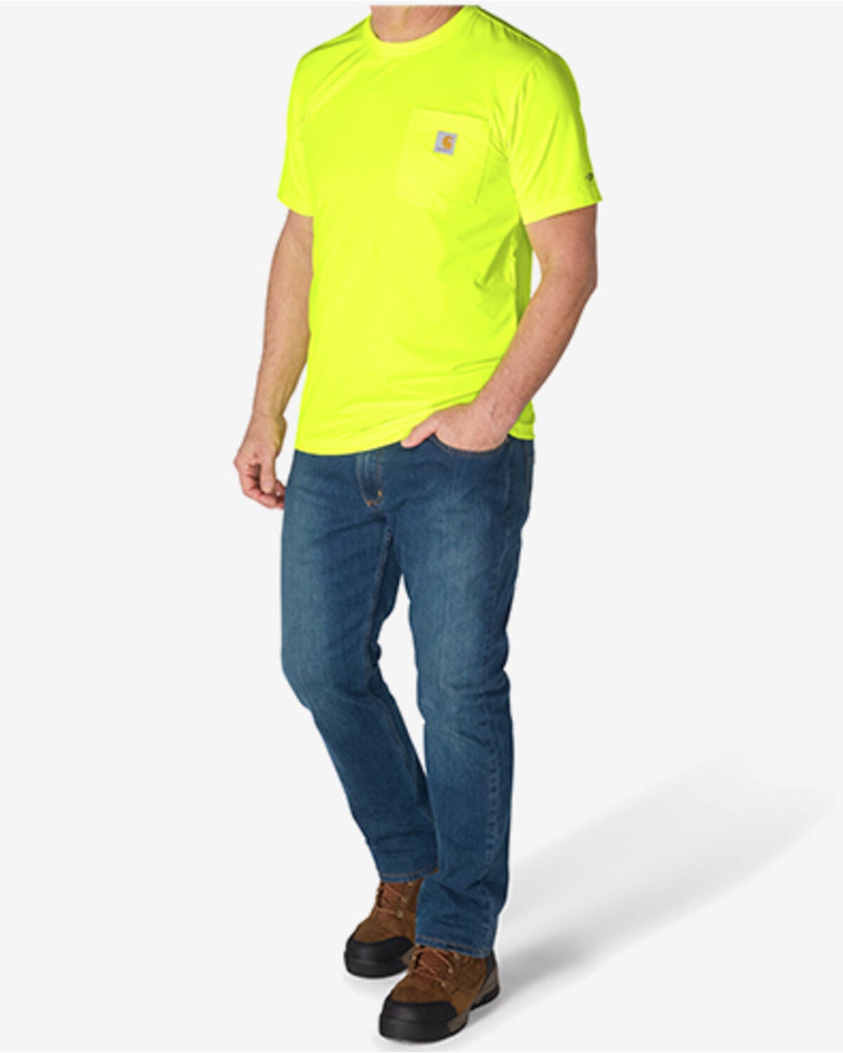 Image #3 - Carhartt Men's Force Relaxed HiVis Short Sleeve Pocket T-Shirt, Bright Yellow, hi-res