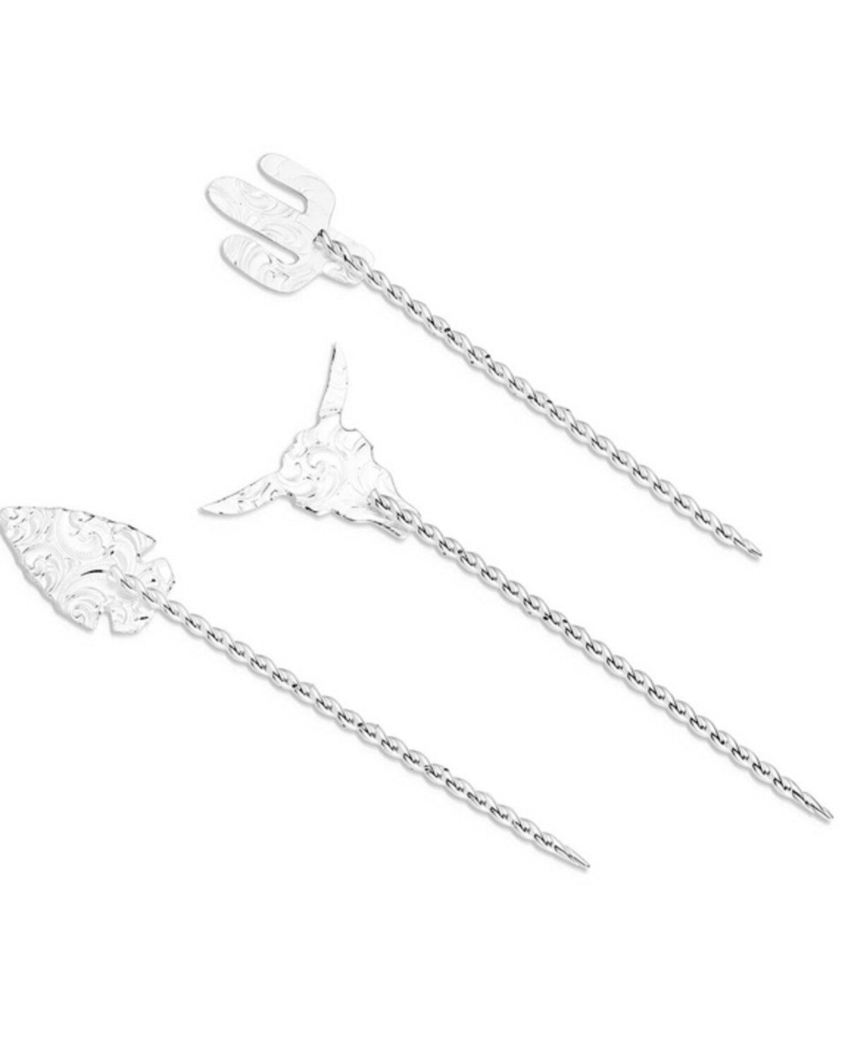 Image #2 - Montana Silversmiths Southwest Hat Picks - 3 Pieces, Silver, hi-res