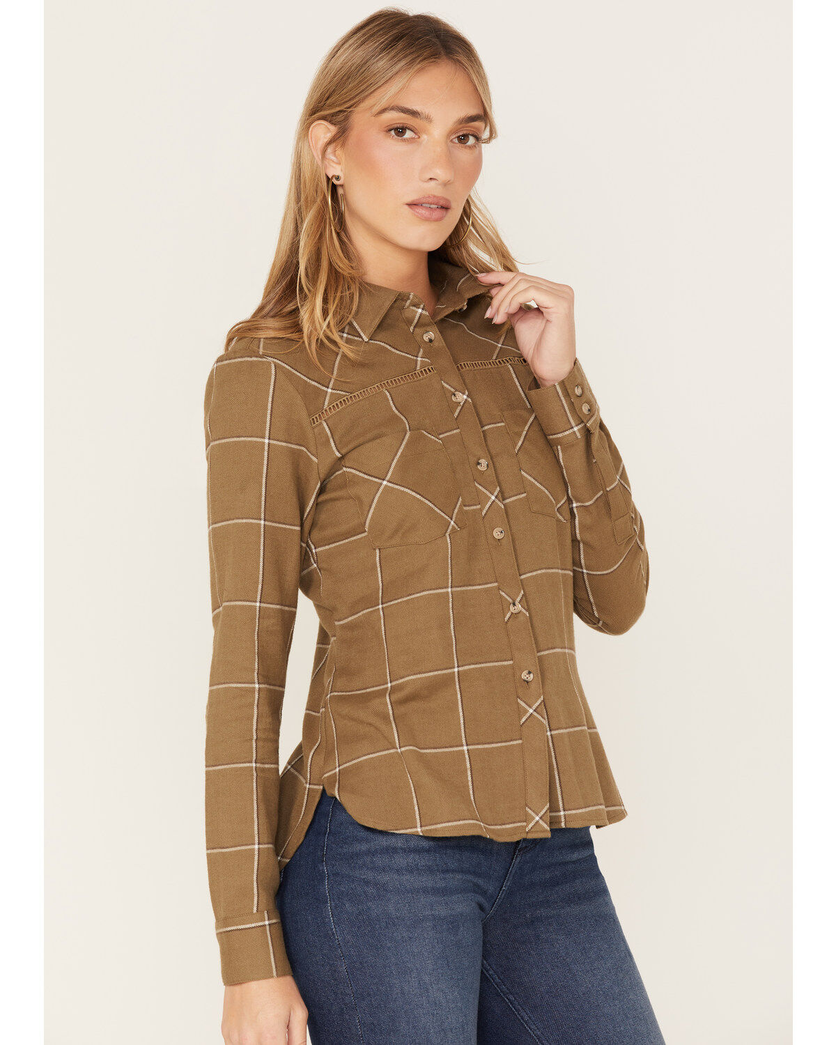 Image #2 - Shyanne Women's Plaid Print Long Sleeve Flannel Button-Down Shirt, Olive, hi-res