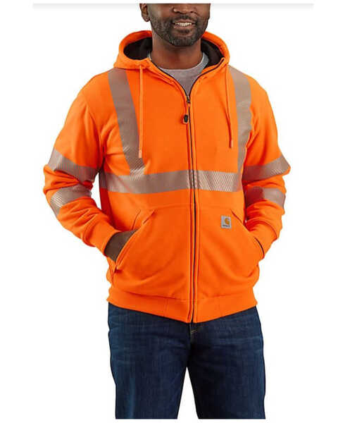 Carhartt Men's Hi-Vis Brite Orange Loose Fit Thermal Full-Zip Hooded Work Sweatshirt - Tall , Bright Orange, hi-res