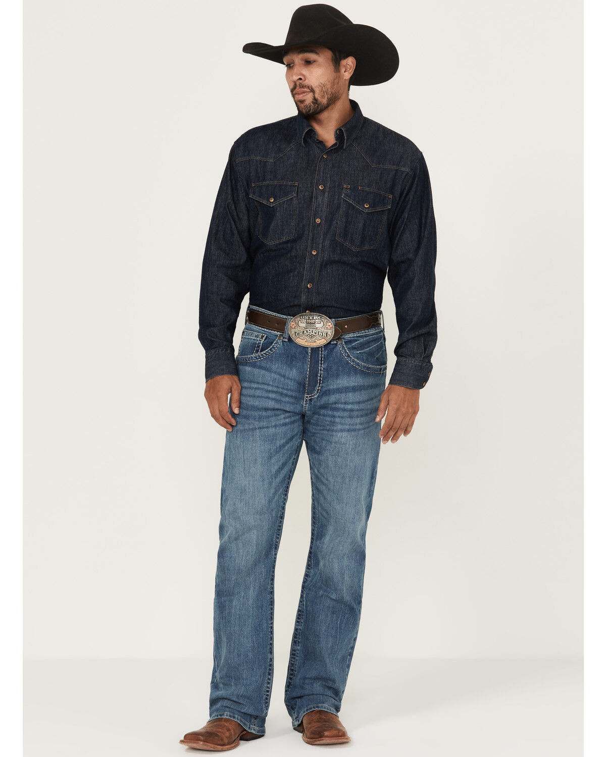 Image #1 - Rock 47 by Wrangler Men's Sand Springs Medium Wash Slim Bootcut Stretch Denim Jeans, Medium Wash, hi-res