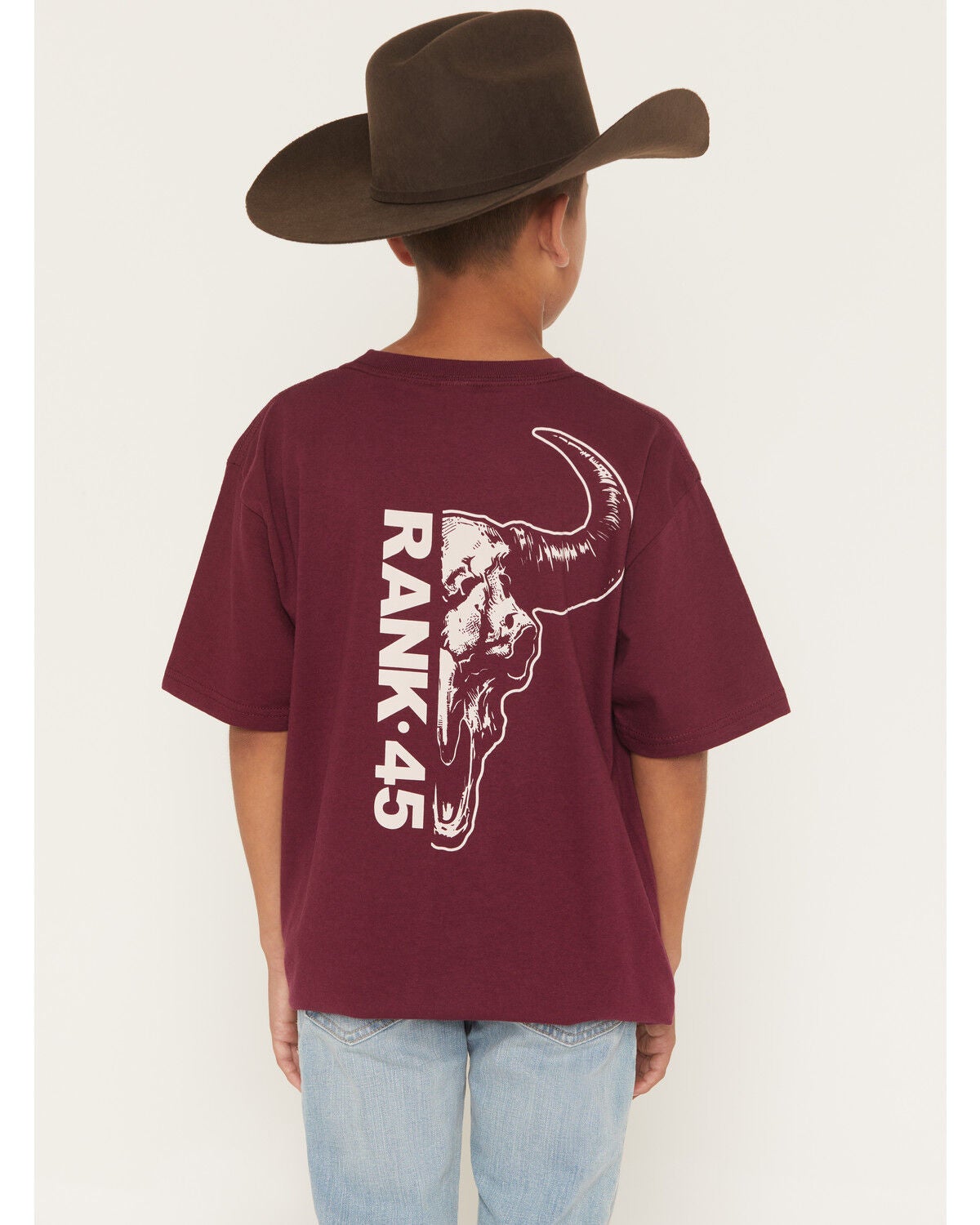 RANK 45&reg; Boys' Half Steer Skull Short Sleeve Graphic T-Shirt, Burgundy, hi-res