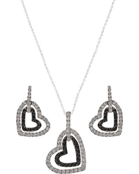 Image #1 - Montana Silversmiths Double Heart Bling Necklace Set, Silver, hi-res