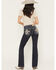 Image #1 - Miss Me Women's Medium Wash Mid Rise Fleur De Lis 32" Bootcut Stretch Denim Jeans, Medium Wash, hi-res