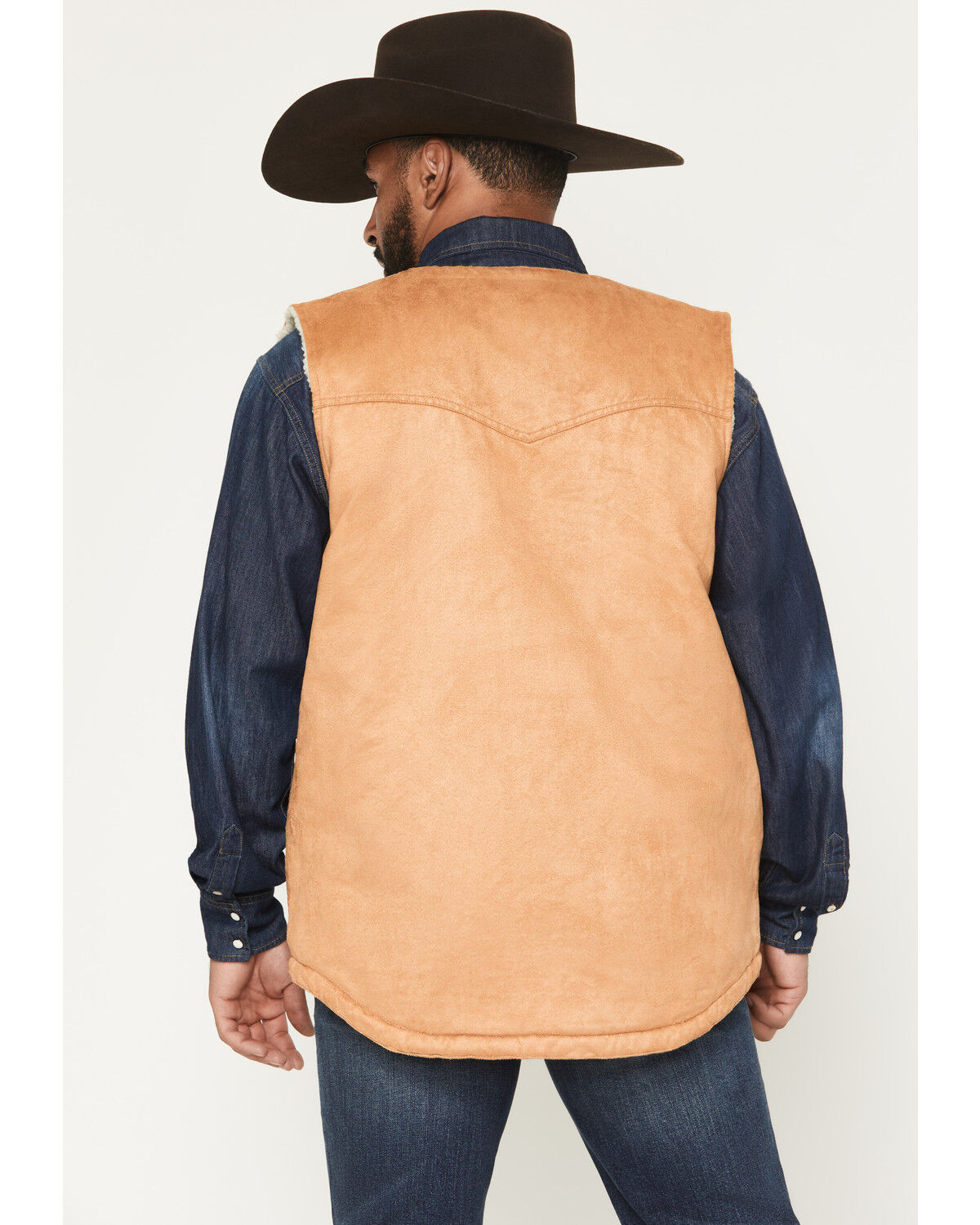 Image #4 - Blue Ranchwear Men's Averill Oilskin Sherpa Lined Vest, Tan, hi-res