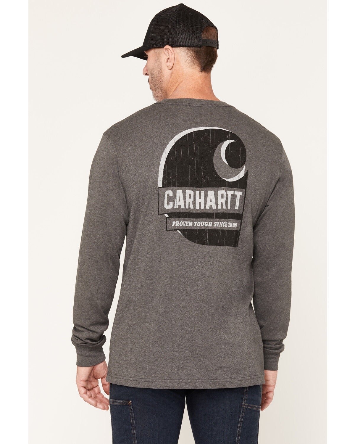Image #1 - Carhartt Men's Irvine Relaxed Fit Long Sleeve Graphic Work T-Shirt, Charcoal, hi-res