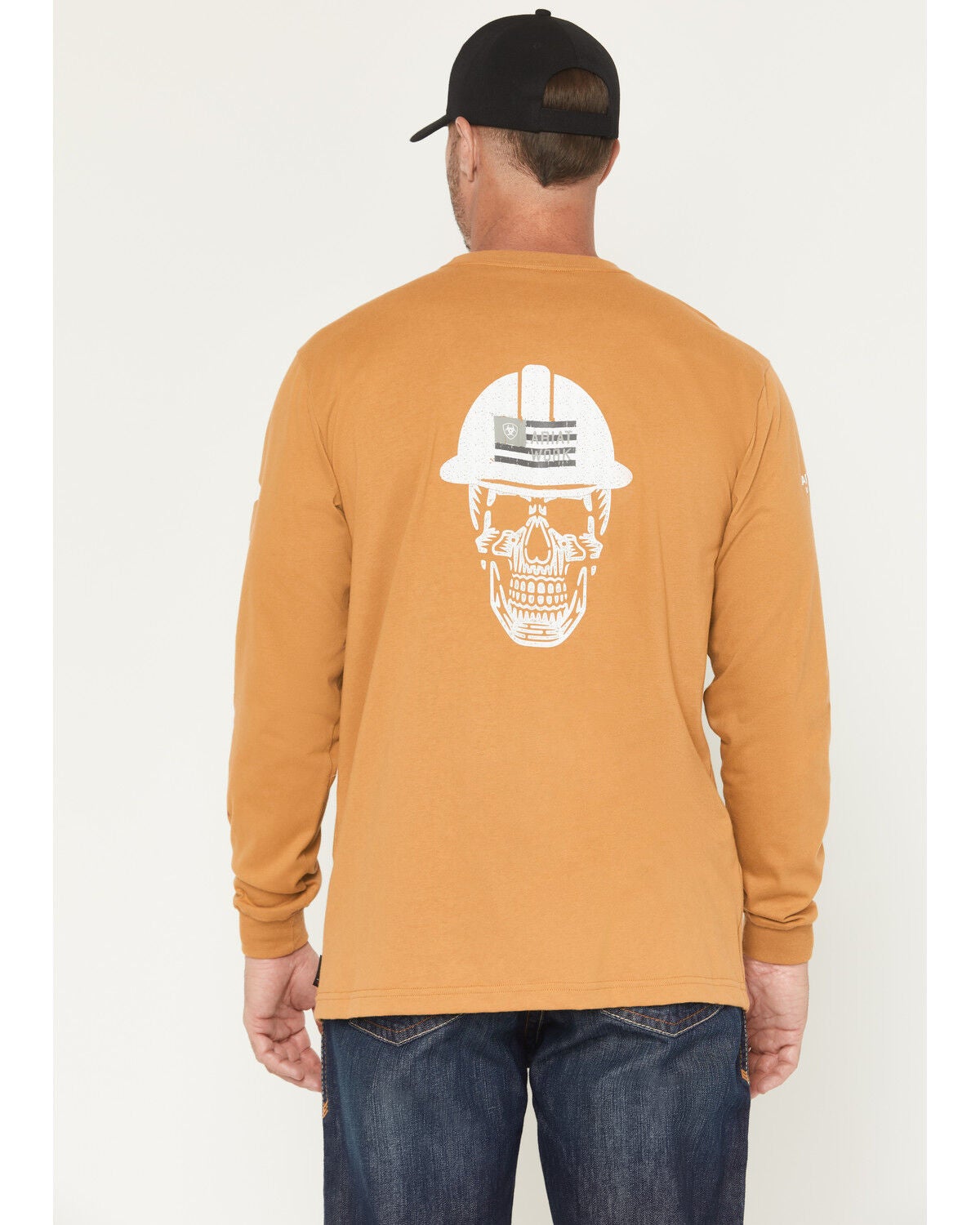 Ariat Men's FR Roughneck Skull Logo Long Sleeve Graphic Work Shirt, Mustard, hi-res