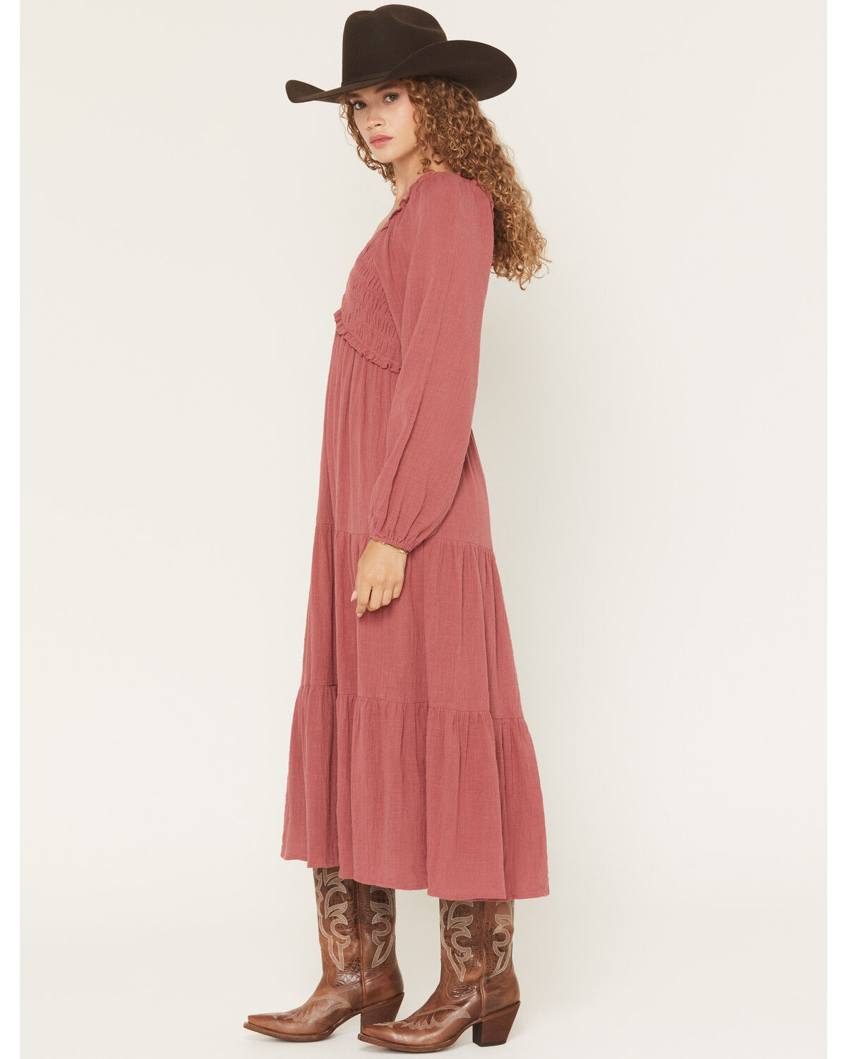 Product Name:  Yura Women's Long Sleeve Smocked Tiered Midi Dress
