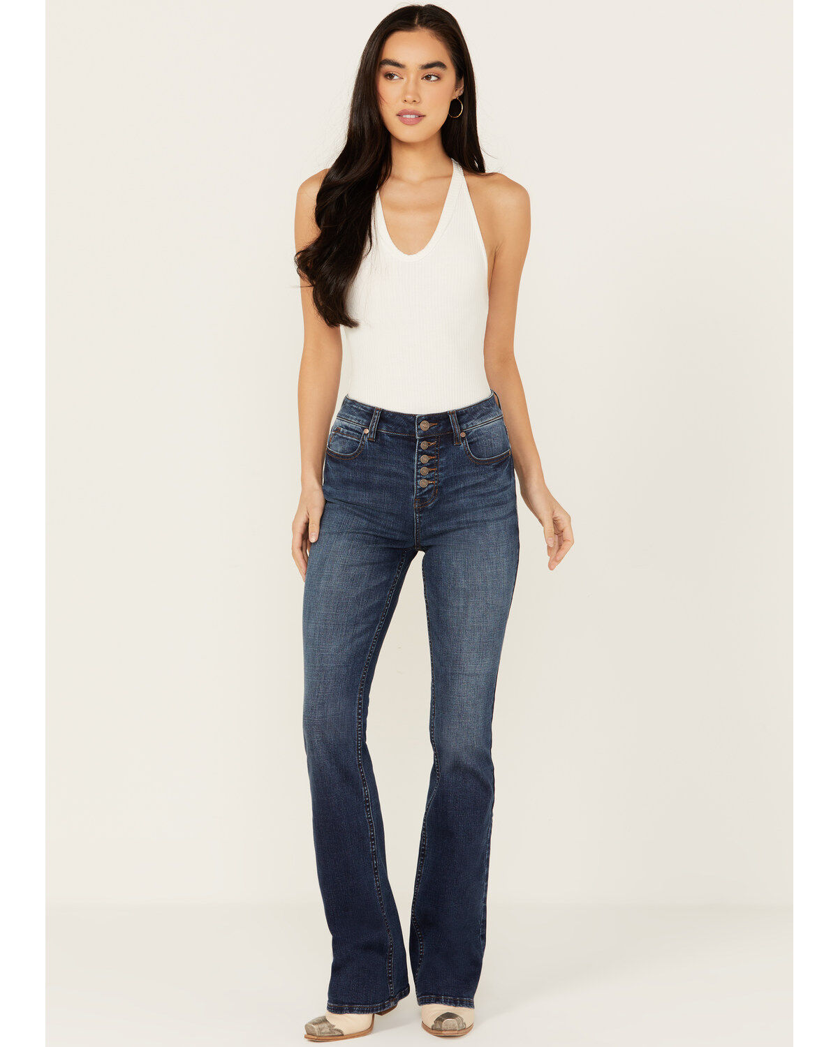 Image #3 - Shyanne Women's Celeste Dark Wash High Rise Seamed Back Stretch Bootcut Jeans, Dark Wash, hi-res
