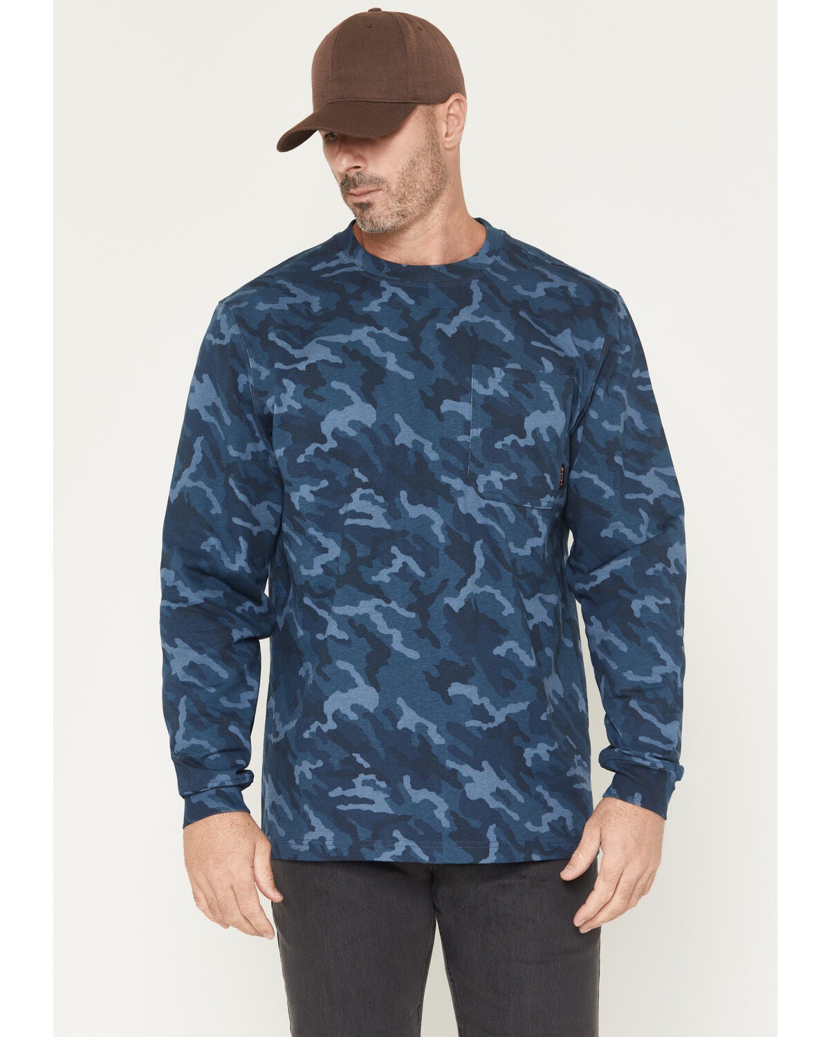Hawx Men's Forge Camo Print Long Sleeve Work T-Shirt, Navy, hi-res