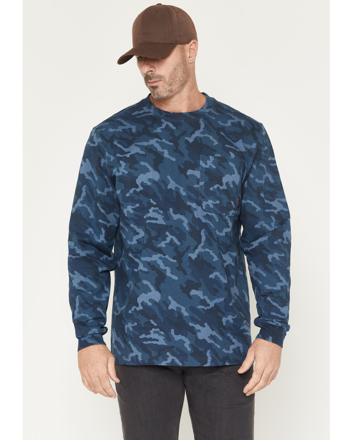 Image #1 - Hawx Men's Forge Camo Print Long Sleeve Work T-Shirt, Navy, hi-res