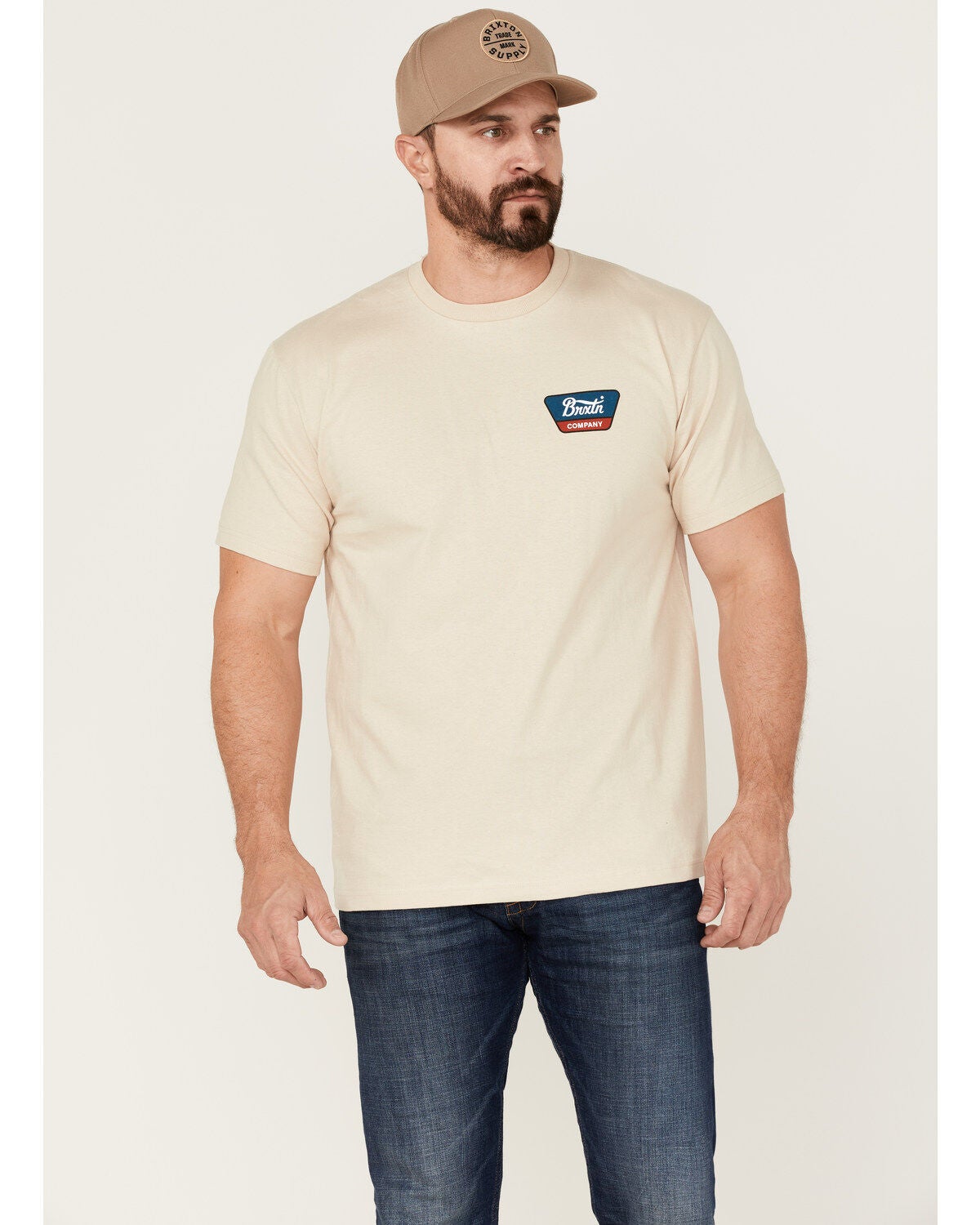 Brixton Men's Linwood Logo Graphic Standard T-Shirt, Cream, hi-res