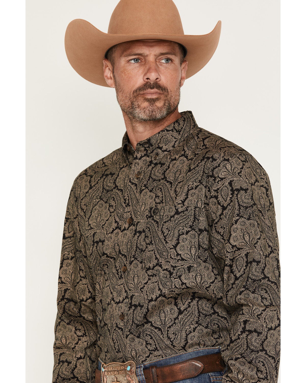 Image #2 - Cody James Men's Botanical Paisley Print Long Sleeve Button-Down Stretch Western Shirt, Khaki, hi-res