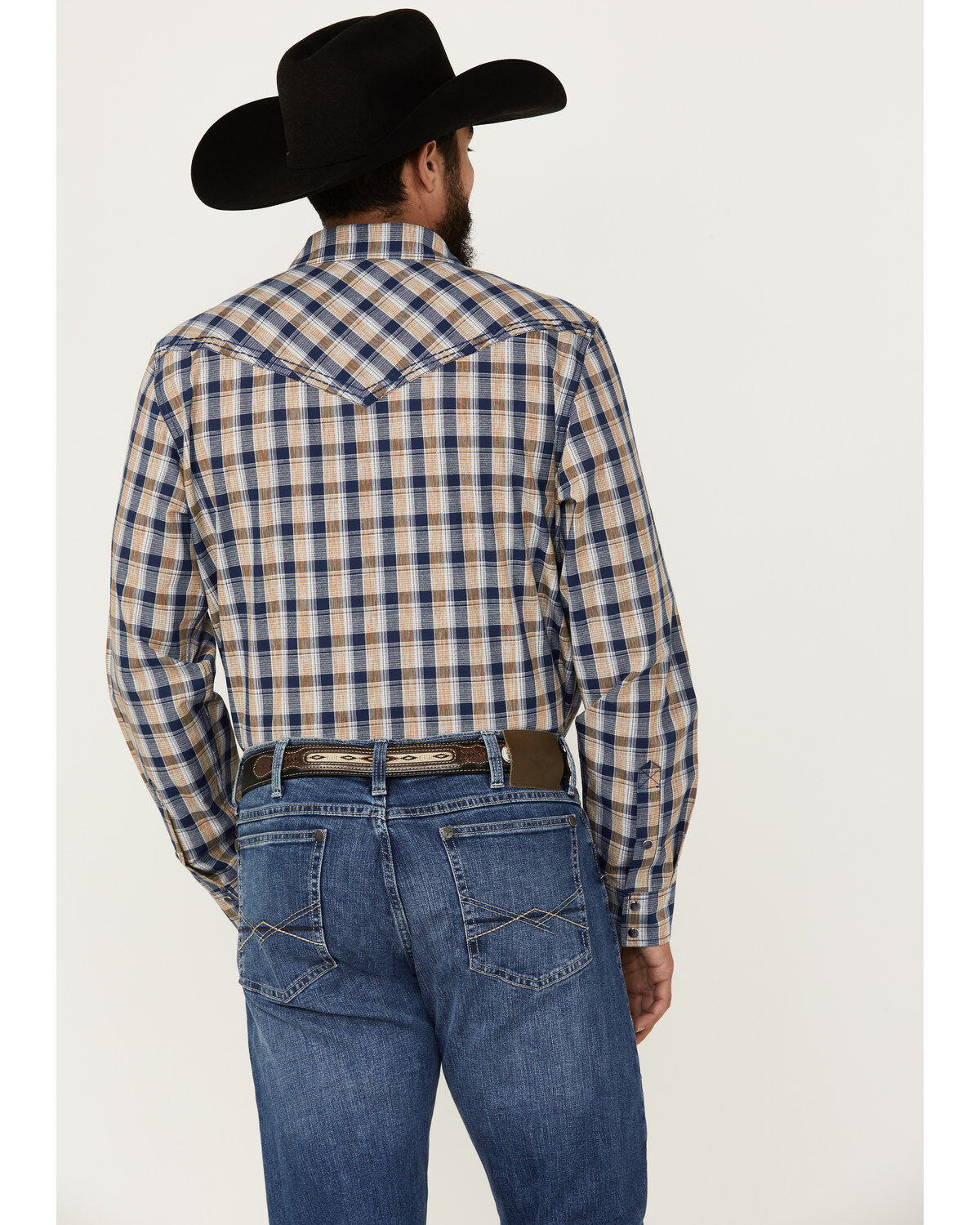 Image #4 - Cody James Men's Colt Plaid Print Long Sleeve Snap Western Shirt - Tall, Navy, hi-res