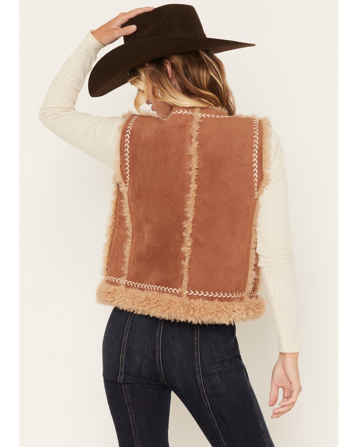 Image #4 - Shyanne Women's Cedar Embroidered Faux Suede and Shearling Bonded Vest, Bark, hi-res