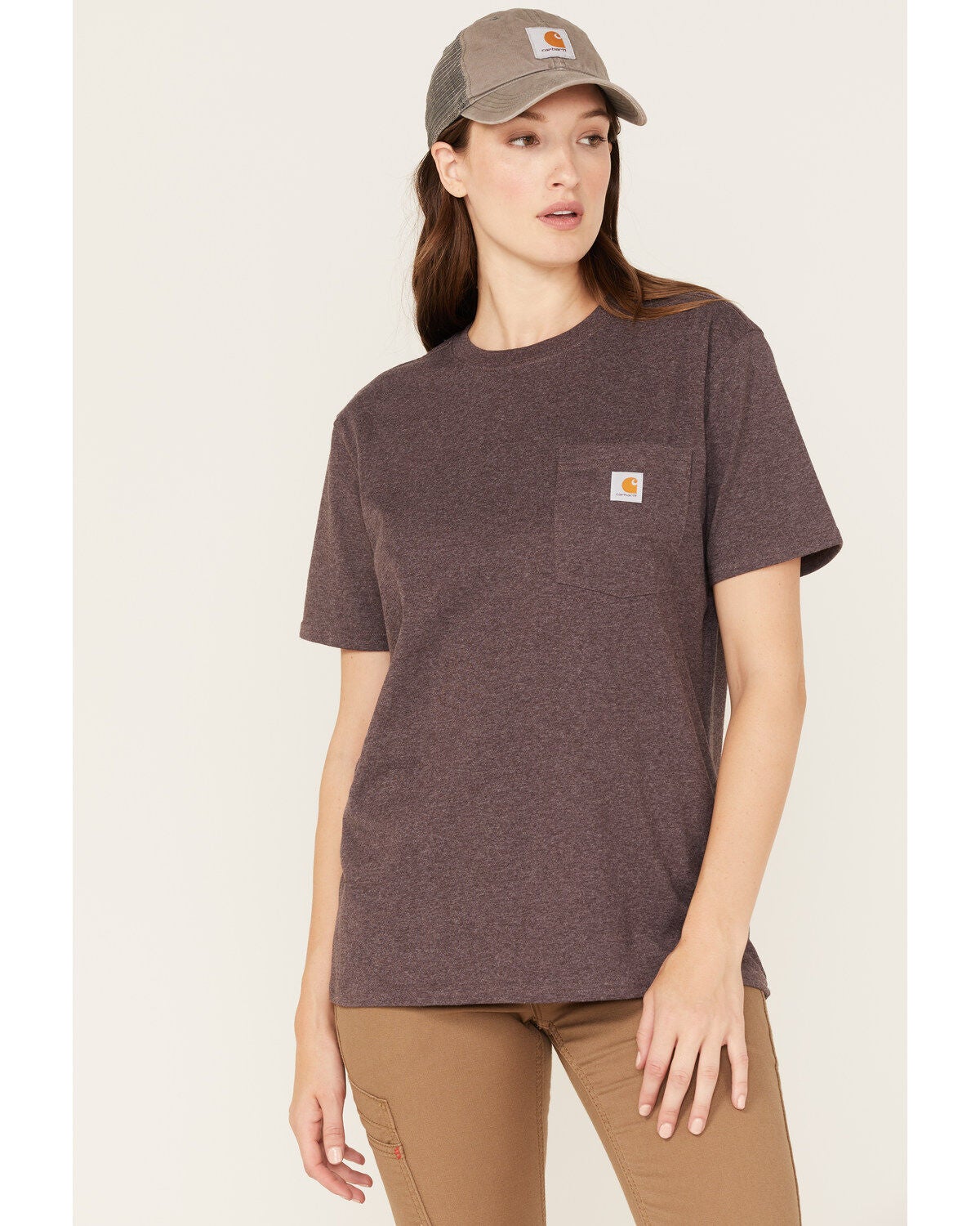 Carhartt Women's Heavyweight Pocket Short Sleeve Work Tee, Purple, hi-res