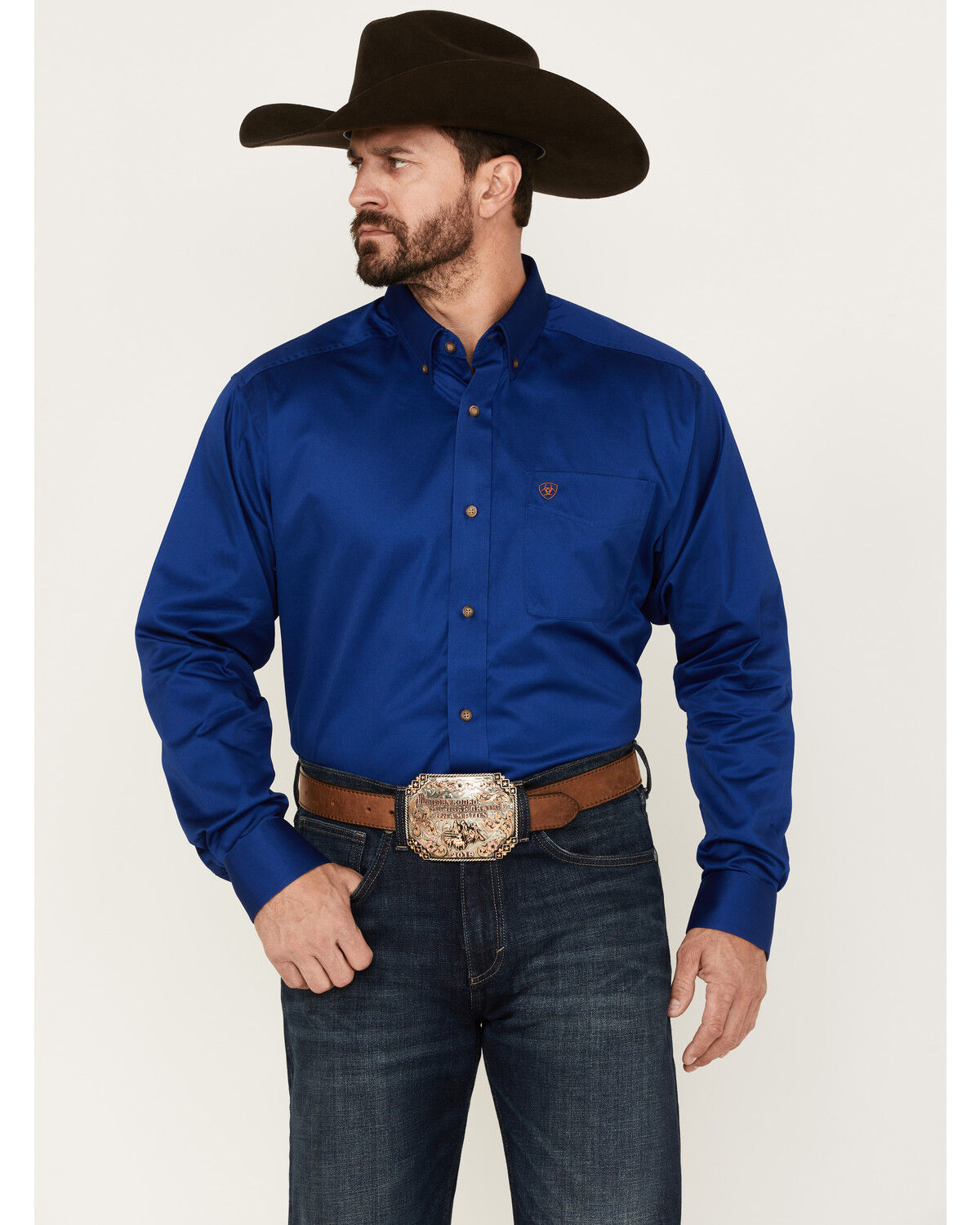 Image #1 - Ariat Men's Blue Solid Twill Oxford Long Sleeve Western Shirt - Big & Tall, Blue, hi-res