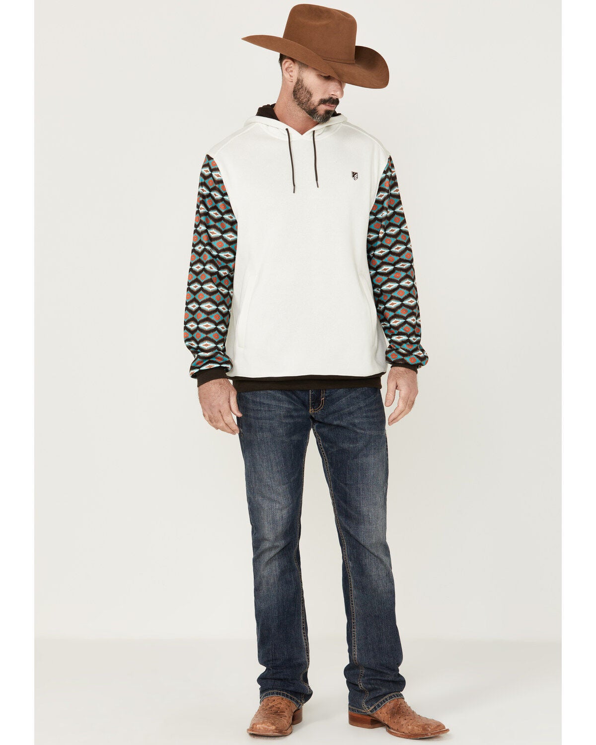 Image #3 - RANK 45 Men's Rustler Southwestern Color-Block Sleeve Hooded Sweatshirt , , hi-res