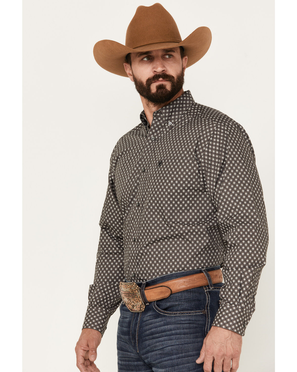 Image #2 - Ariat Men's Winston Classic Fit Long Sleeve Button-Down Western Shirt, Grey, hi-res