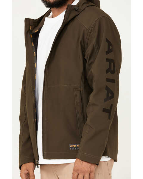 Image #3 - Ariat Men's Rebar Stretch Canvas Softshell Hooded Logo Jacket , Brown, hi-res