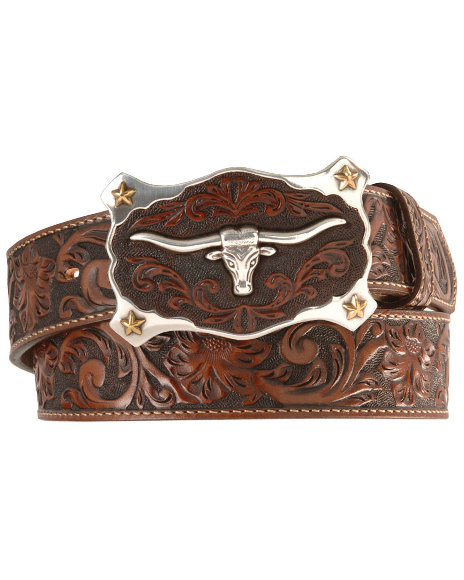 Men's Western Rodeo Fashion Tooled Floral Genuine Leather Belt 2648RS —  Challenger