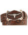Justin Men's Floral Tooled Leather Belt, Tan, hi-res