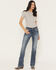 Image #3 - Grace in LA Women's Medium Wash Mid Rise Embellished 30" Bootcut Stretch Denim Jeans, Medium Wash, hi-res