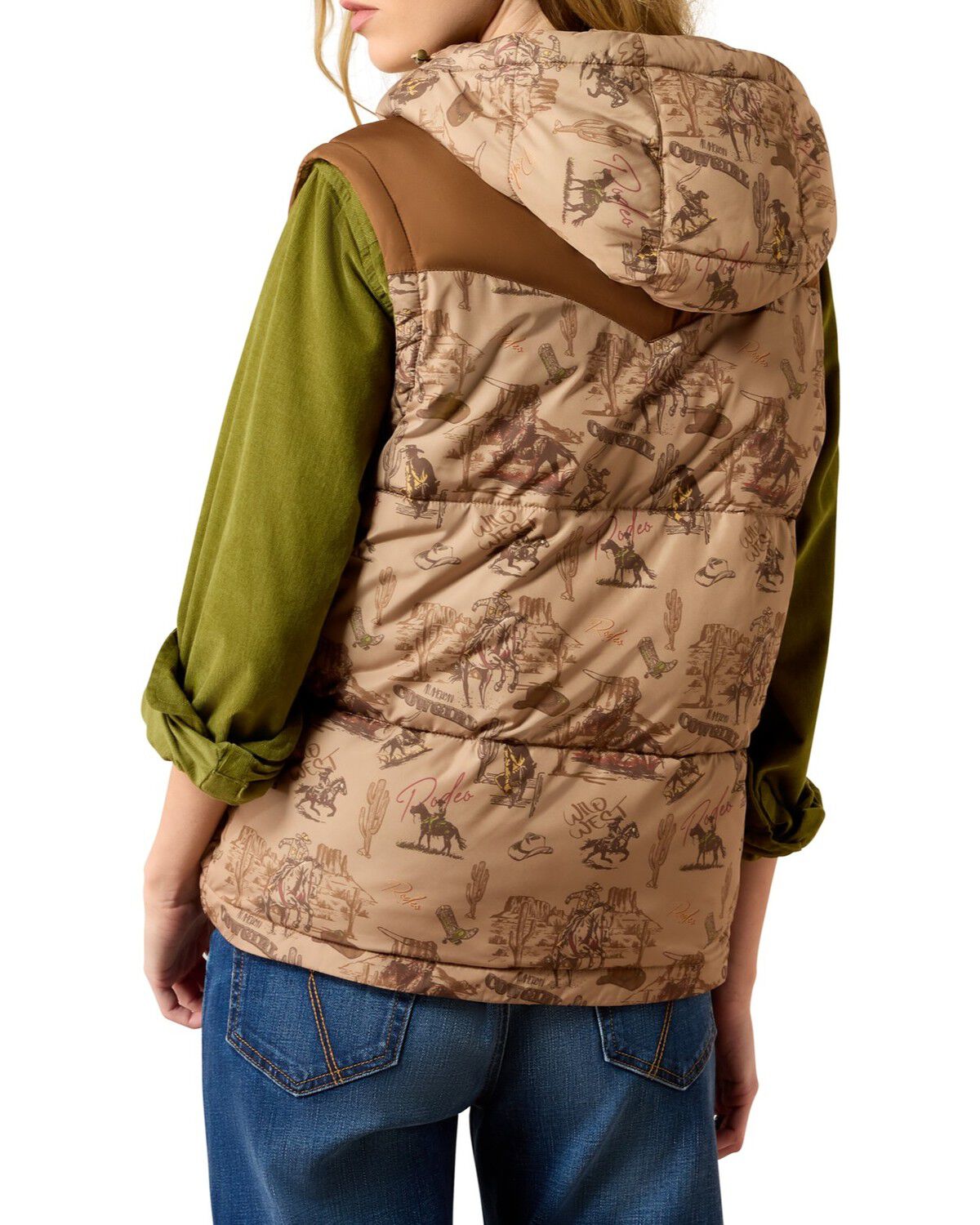 Image #2 - Ariat Women's Frontier Rodeo Print Puffer Vest, Wheat, hi-res