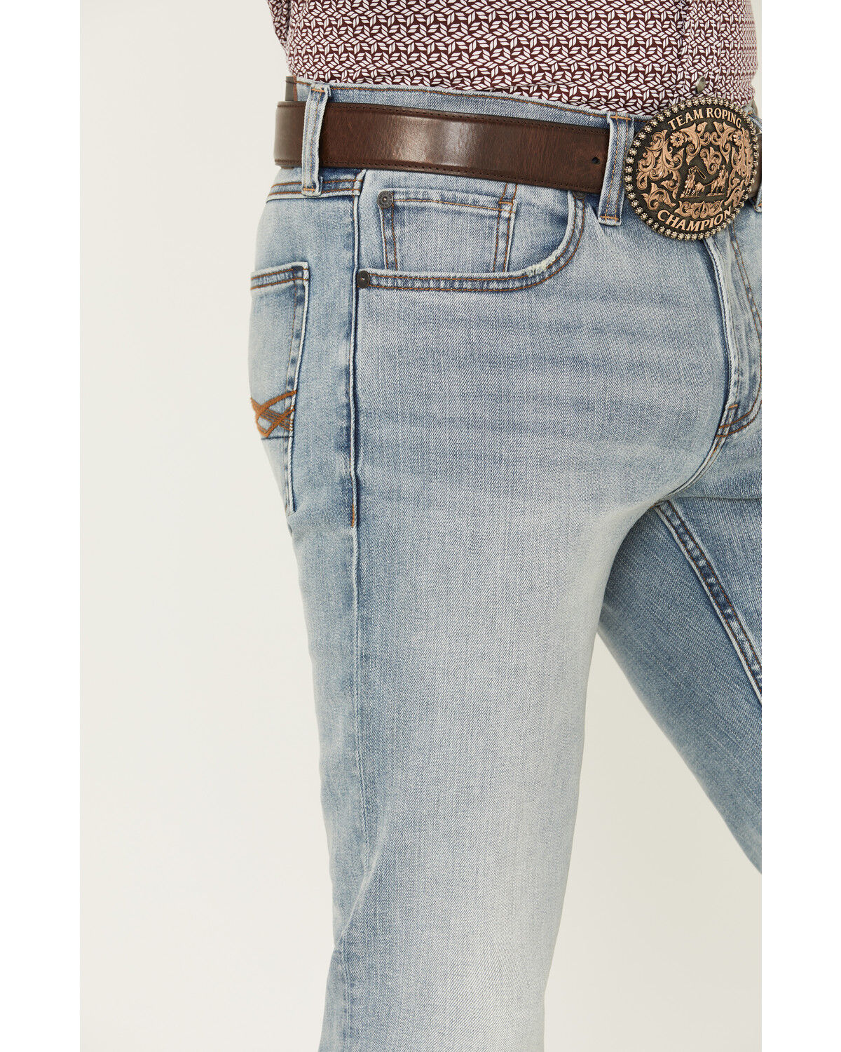 Image #2 - RANK 45® Men's Bunker Wash Trigger Slim Bootcut Stretch Denim Jeans, Light Wash, hi-res